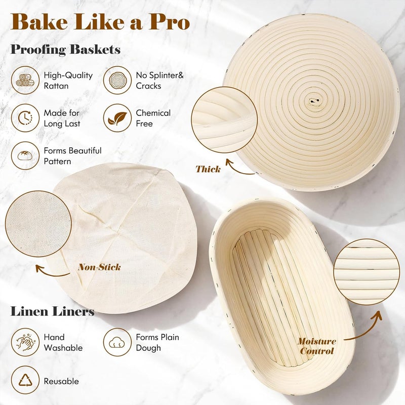 Risecret Sourdough Starter Kit with Sourdough Starter Jar, 9"Round and 10"Oval Rattan Banneton Bread Proofing Basket Set, Sourdough Baking Tools, Bread Making Supplies Gift for Bakers all - Image 4